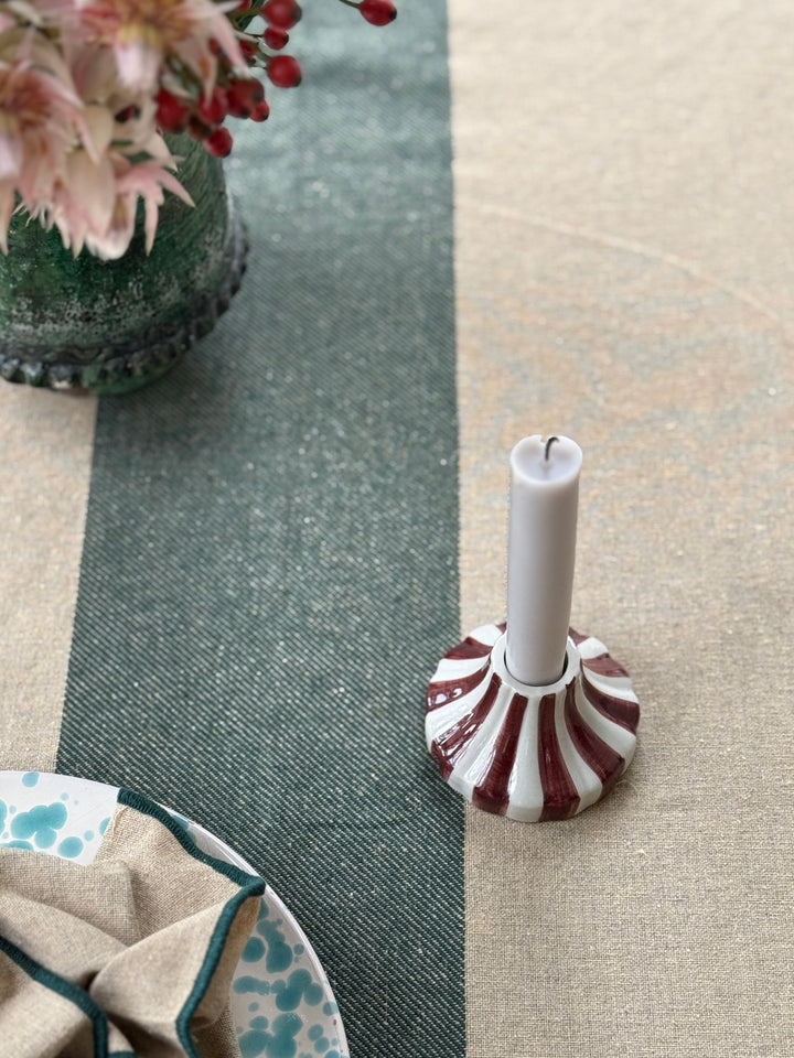 Dug (140x220cm) Ecru Malange m. Grøn Stribe