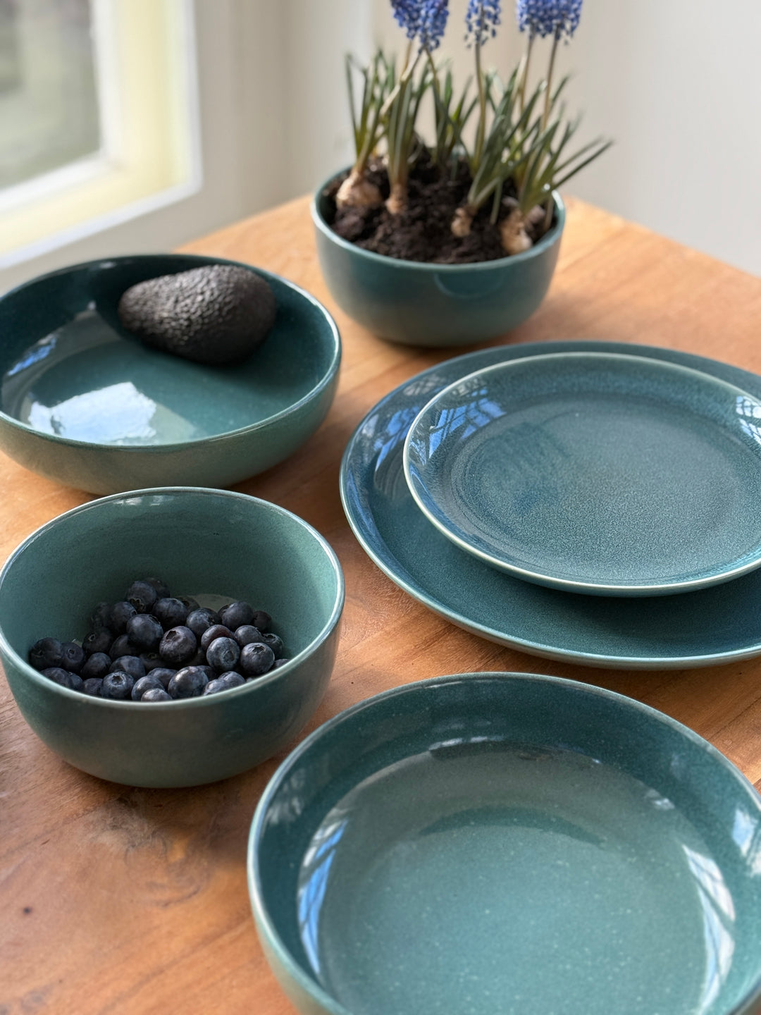 6 stk. Keramik Middagstallerken ANDREA i Grøn (Ø27cm)
