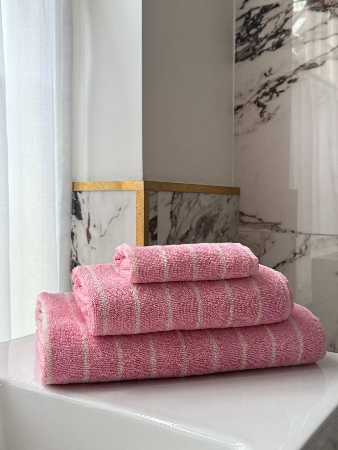 Vaskeklud  Rosa og Creme Stribe BESS  (30x30cm)