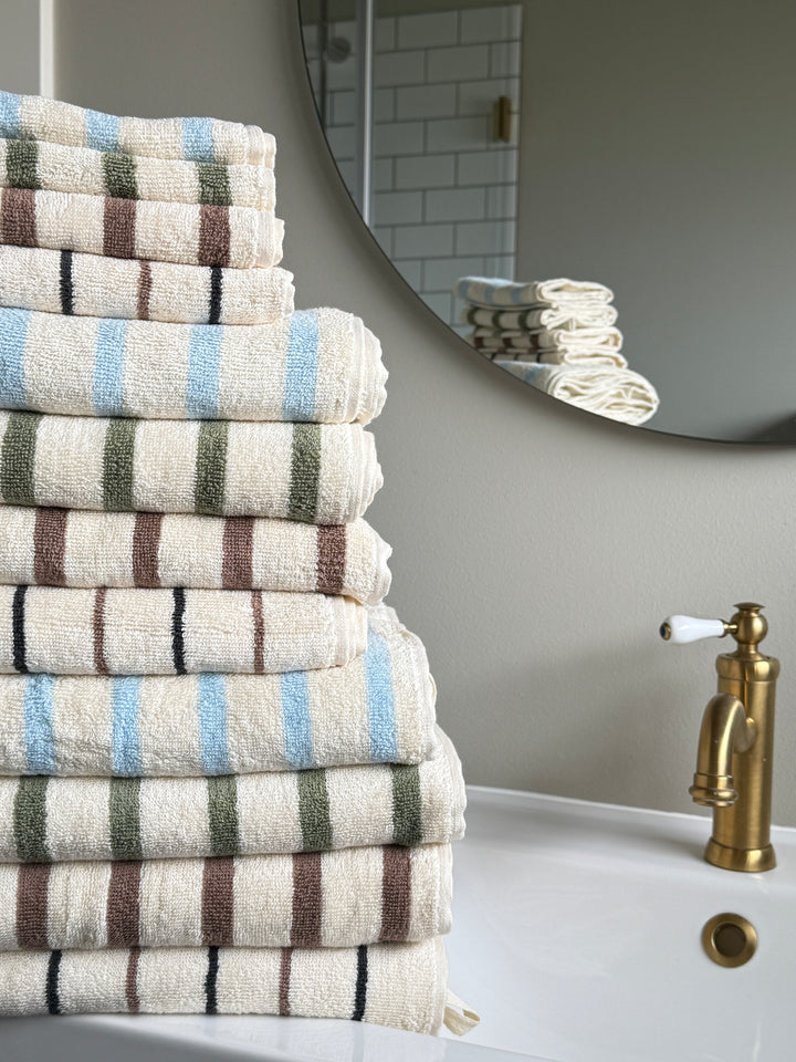 Vaskeklud m Creme, Brun og Grå Stribe FRIDO(30x30cm) 1