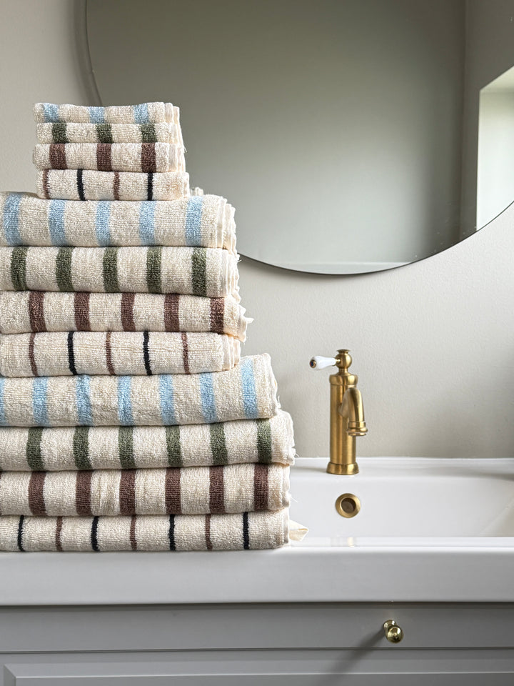 Håndklæde m Creme Brun og Grå Stribe FRIDO(70x140cm)