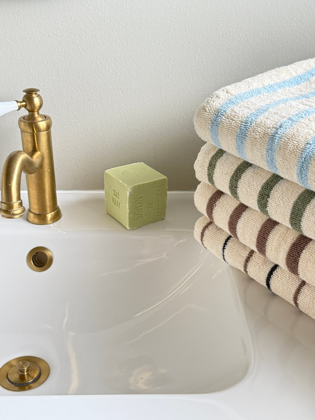 Badehåndklæde m Stribe Grøn BHANI(70x140cm)