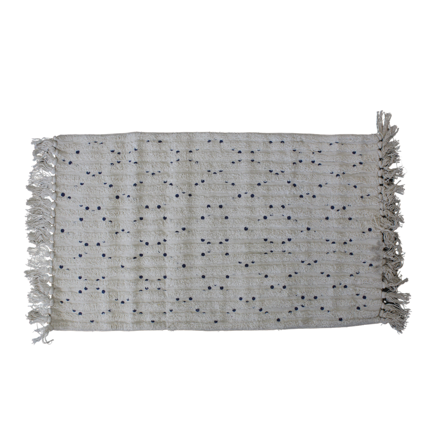 Bademåtte 50x80cm, offwhite m/blå prikker