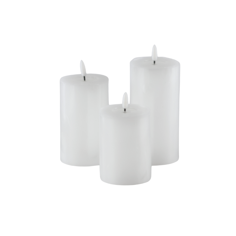 Bloklys Resin 3D Flamme m. Fjernbetjening Hvid 3 stk