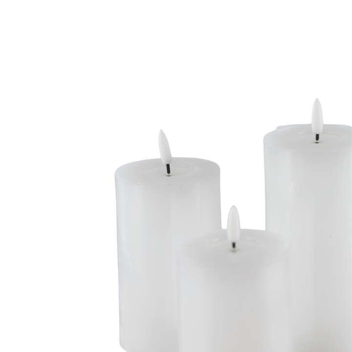 Bloklys Resin 3D Flamme m. Fjernbetjening Hvid 3 stk