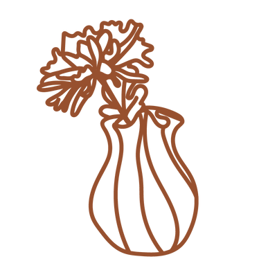 Stregtegning af vase med blomst der illustrerer kategorien "vaser og krukker"