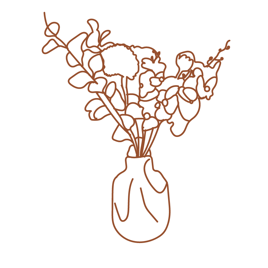Stregtegning af vase med blomster
