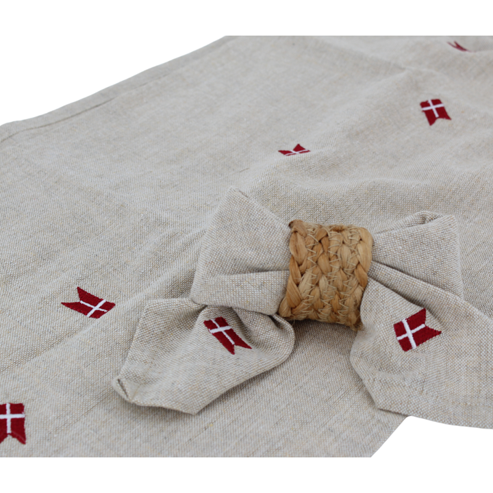 Bordløber m. Broderet Dansk Flag (30x180cm) Hørfarve