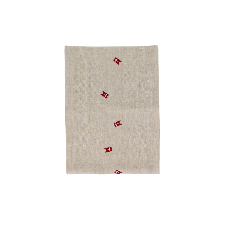 Bordløber m. Broderet Dansk Flag (30x180cm) Hørfarve