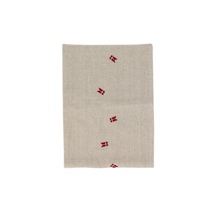 Bordløber m. Broderet Dansk Flag (30x180cm) Hørfarve