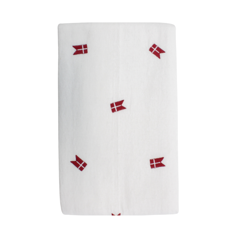 Dug m. Broderet Dansk Flag. (140x270cm) Hvid