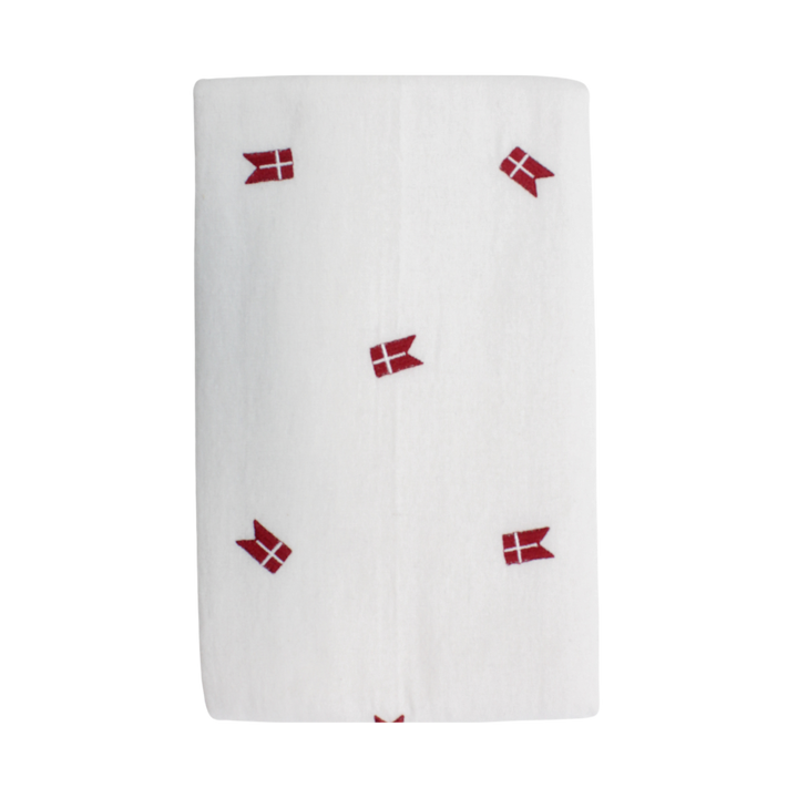 Dug m. Broderet Dansk Flag. (140x270cm) Hvid