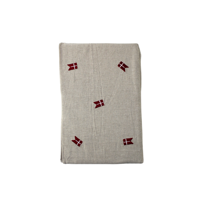 Dug m. Broderet Dansk Flag. (140x320cm) Hørfarve