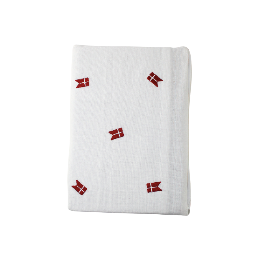 Dug m. Broderet Dansk Flag. (140x320cm) Hvid