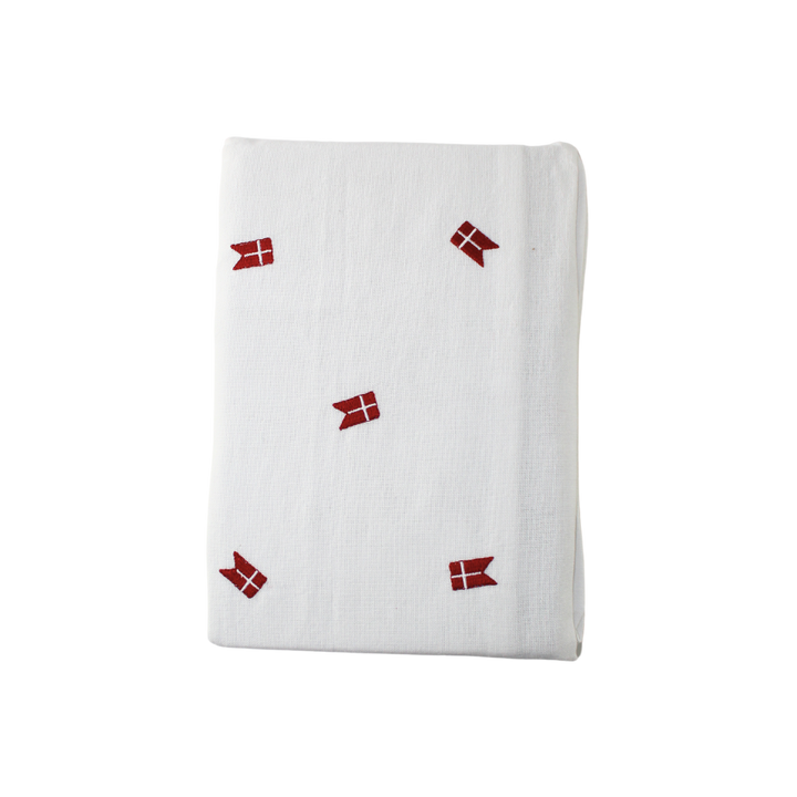 Dug m. Broderet Dansk Flag. (140x320cm) Hvid