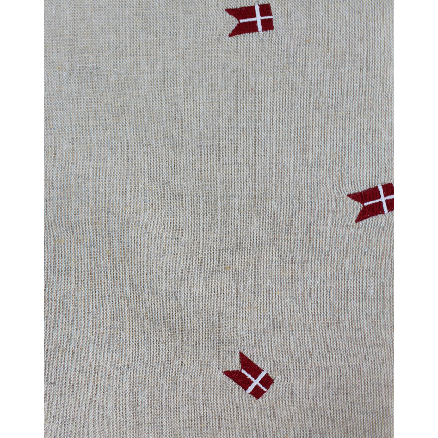Dug m. Broderet Dansk Flag ( 140x270cm) Hørfarve
