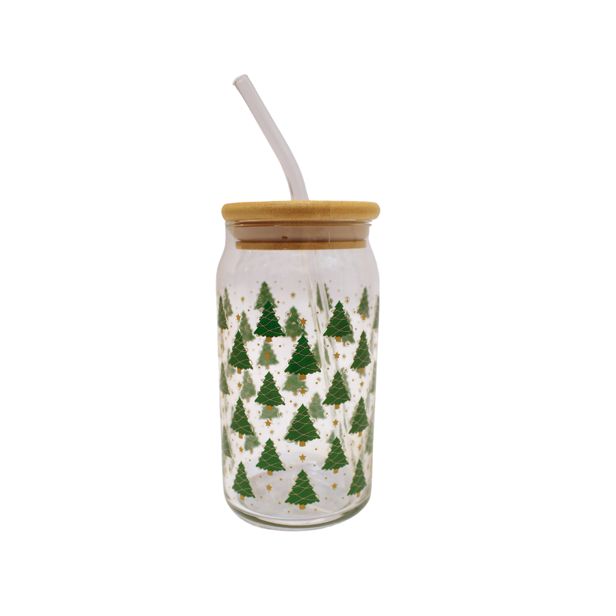 Glas m Sugerør Juletræ Design (450ml)