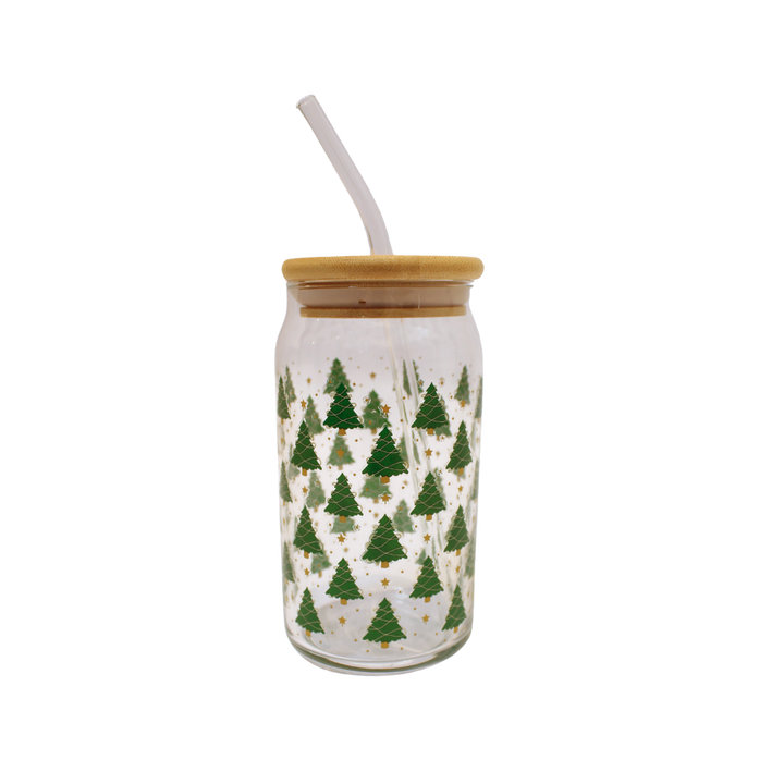Glas m Sugerør Juletræ Design (450ml)