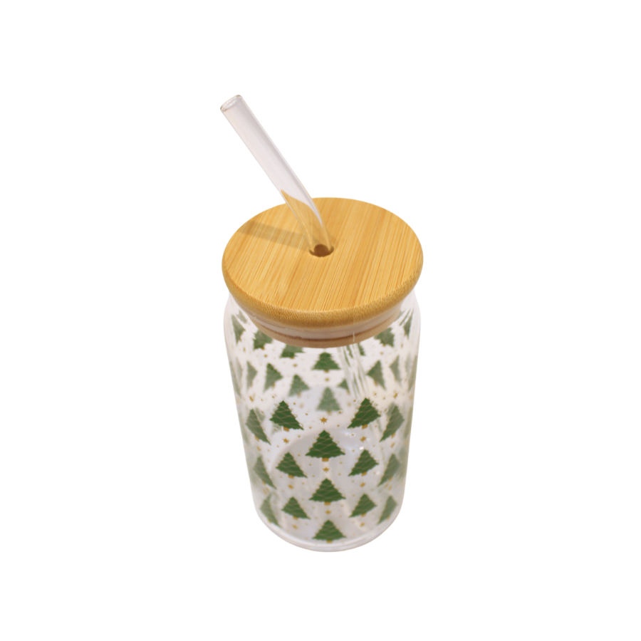 Glas m Sugerør Juletræ Design (450ml)