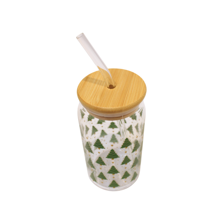 Glas m Sugerør Juletræ Design (450ml)