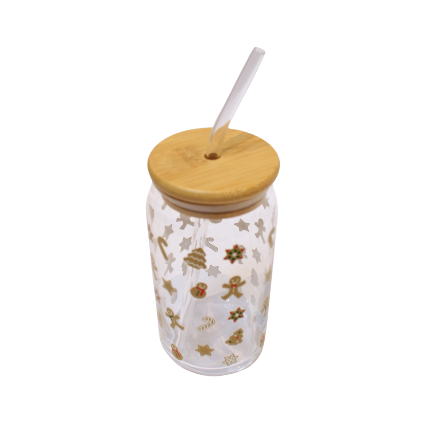 Glas m Sugerør Kagemand Design (450ml)