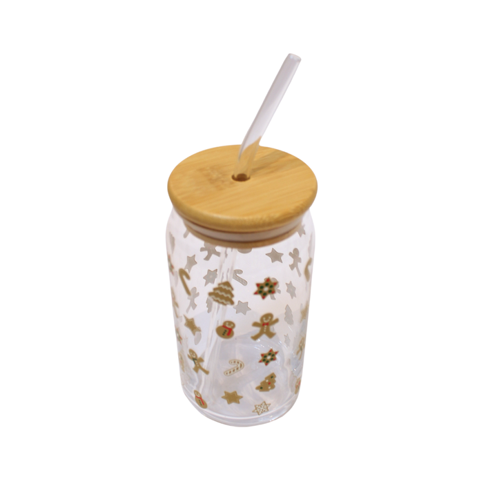 Glas m Sugerør Kagemand Design (450ml)