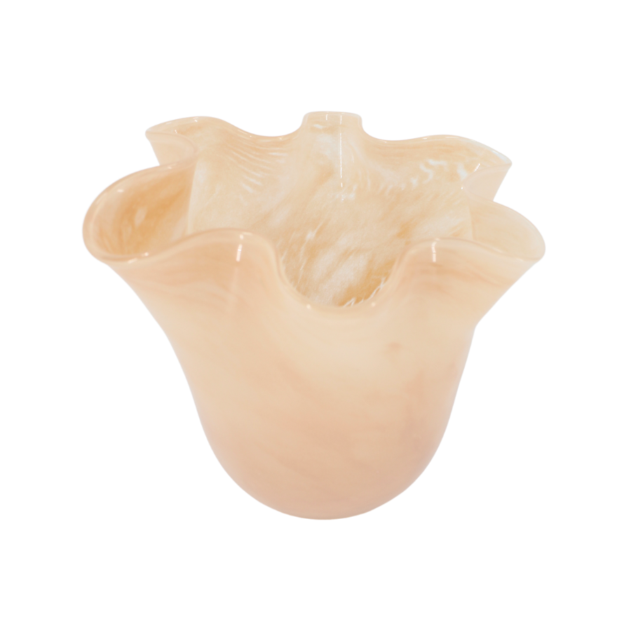 Glasvase m/folder, cremefarvet