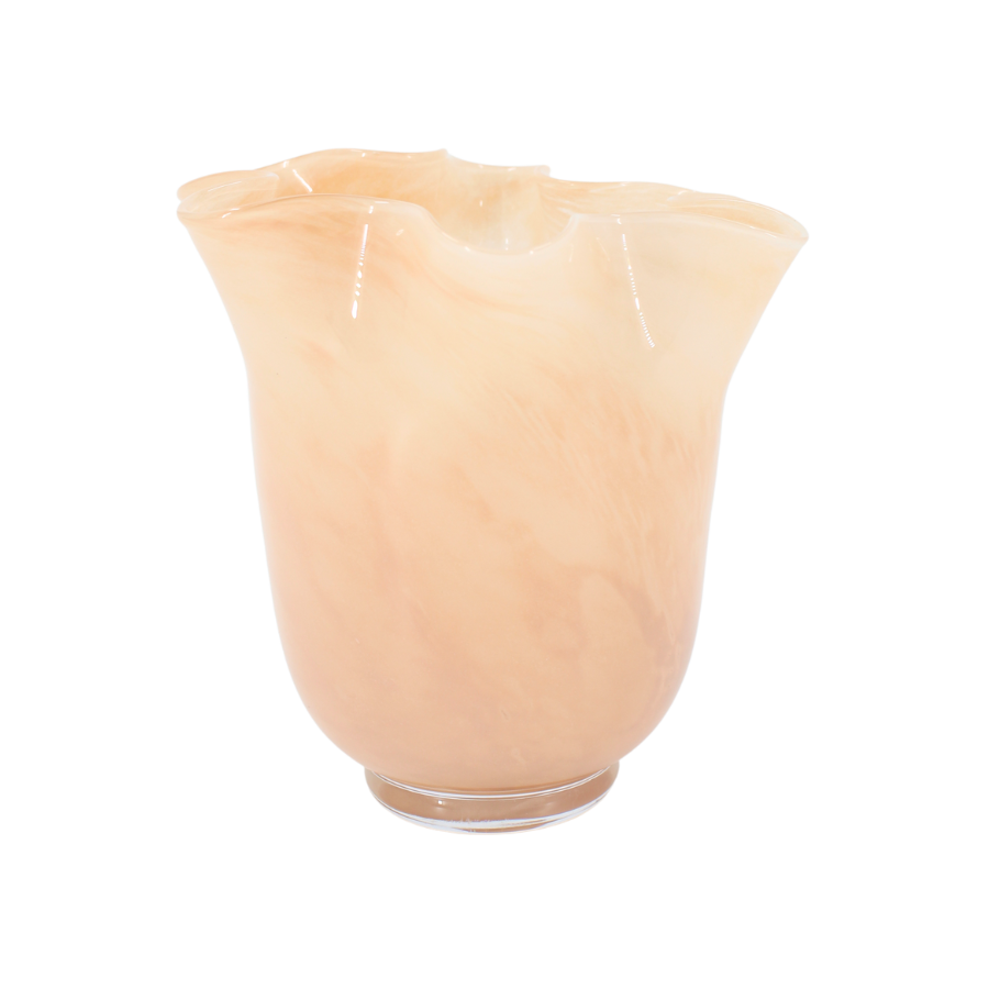 Glasvase m/folder, cremefarvet