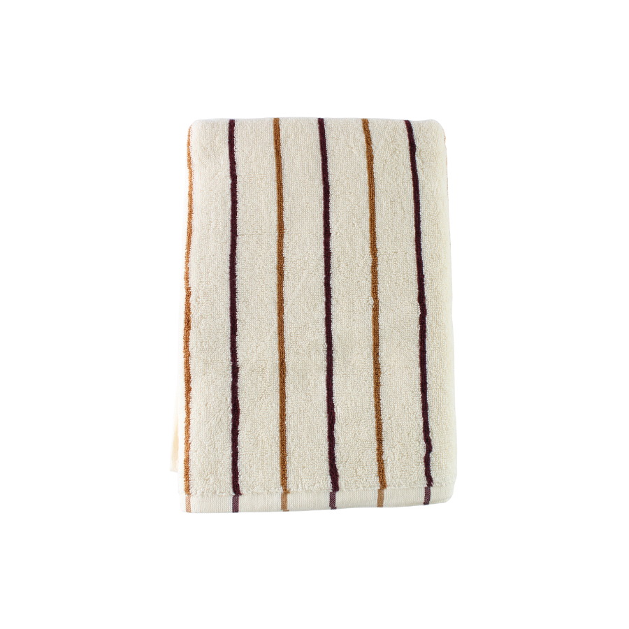 Badehåndklæde m Creme Brun og BURGANDY Stribe METHE (70x140cm)