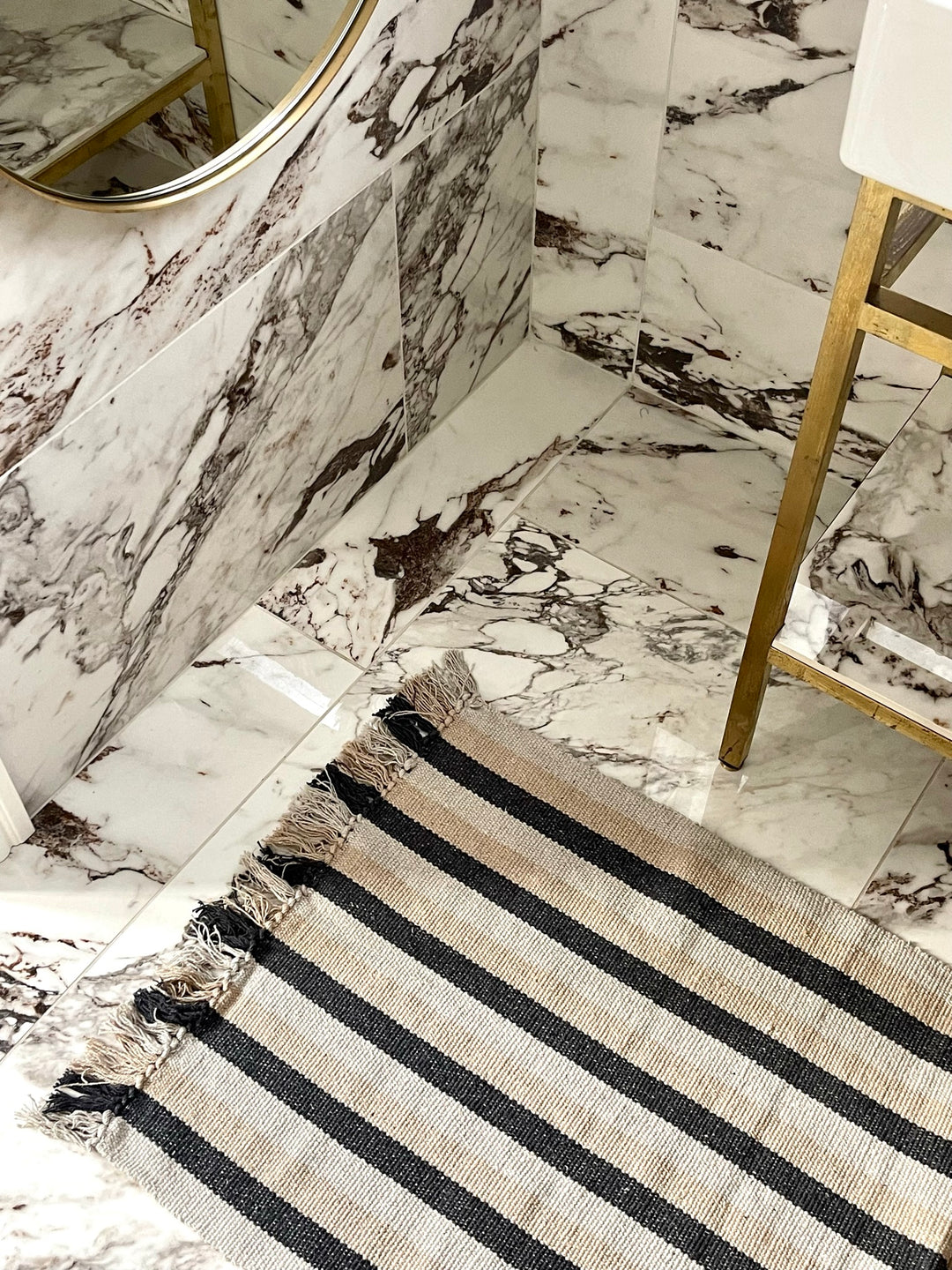 Håndvævet tæppe 60x95cm, stribet grå/beige/grå