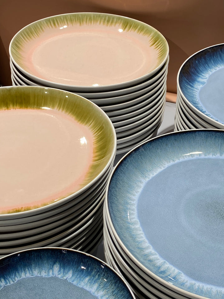 6 stk. Asta Frokosttallerkener m. Løbeglasur i Blå (Ø18cm)