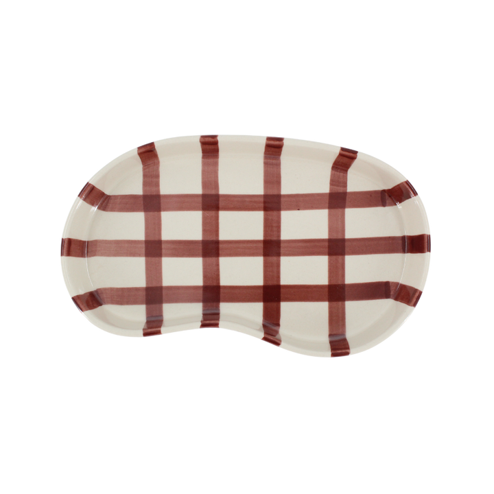 Keramik Bakke BIDDA i Beige m. Burgundy Striber (12,2x20x3cm)