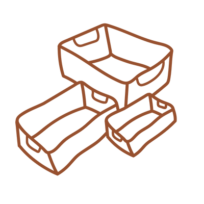 Stregtegning af kasser der illustrerer kategorien "opbevaring"