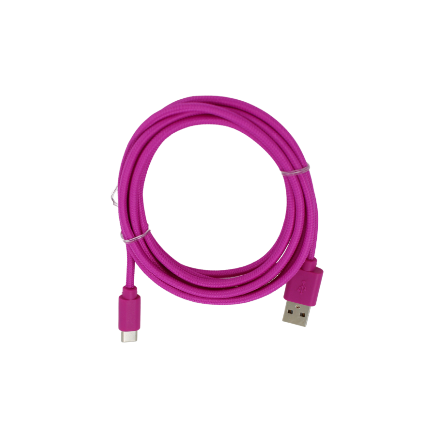 USB til USB-C kabel 2 meter tekstil lilla. Output 2.4A