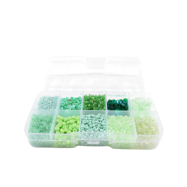 Perler i æske m/10 rum, mix grøn