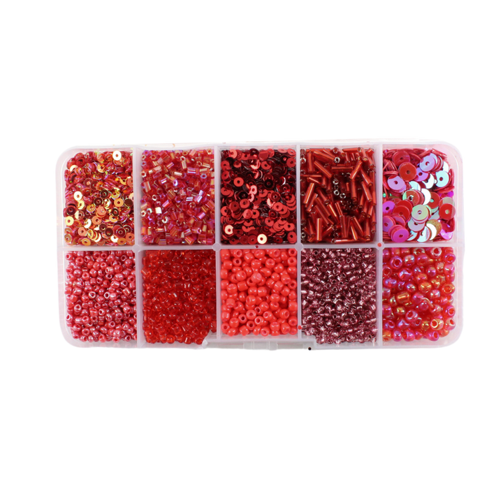 Perler i æske m/10 rum, mix rød