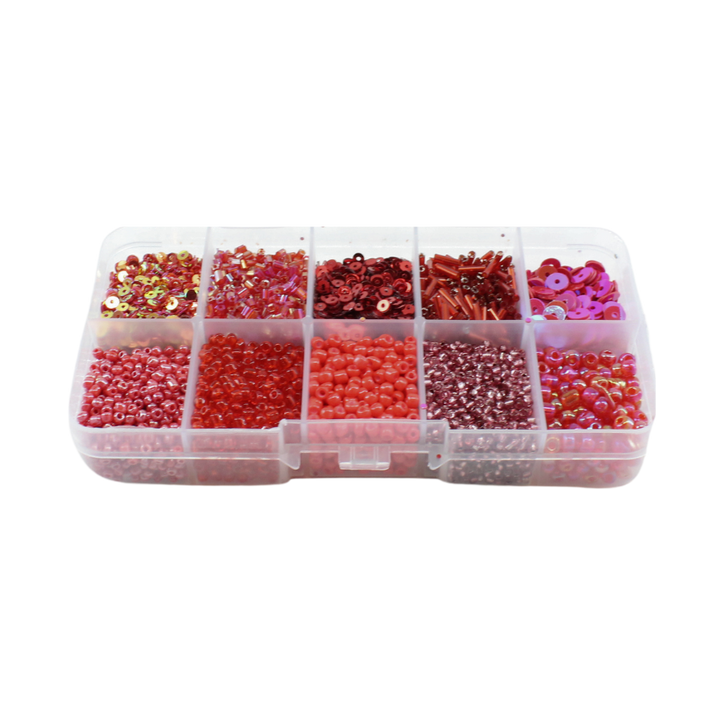 Perler i æske m/10 rum, mix rød