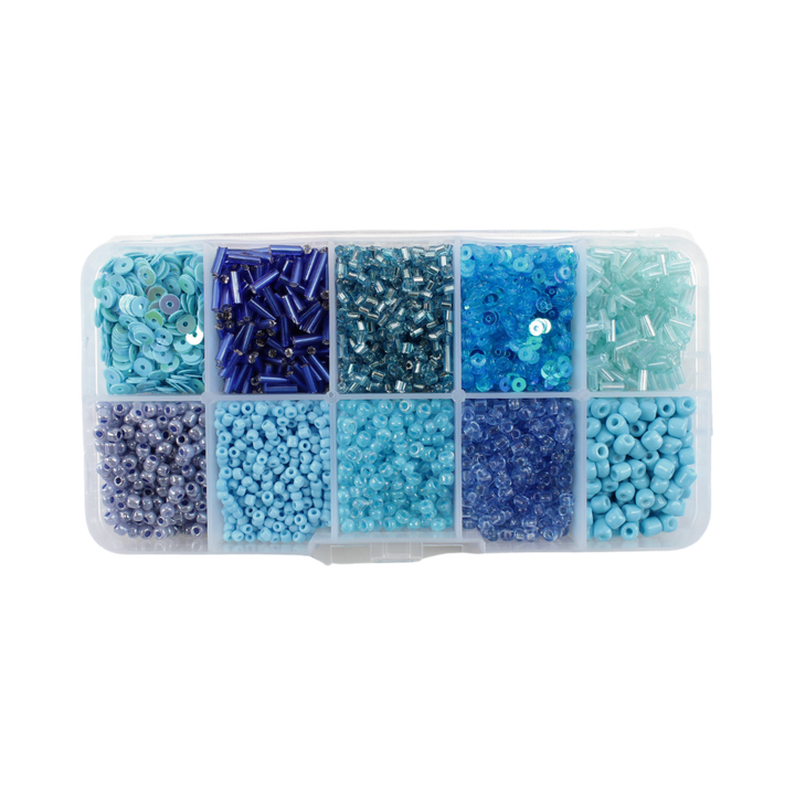 Perler i æske m/10 rum mix blå