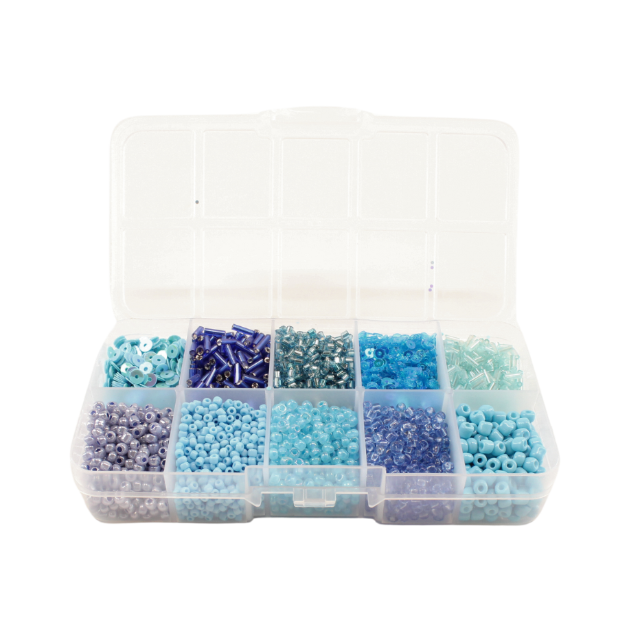 Perler i æske m/10 rum mix blå