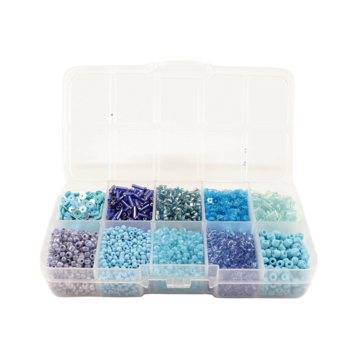 Perler i æske m/10 rum mix blå