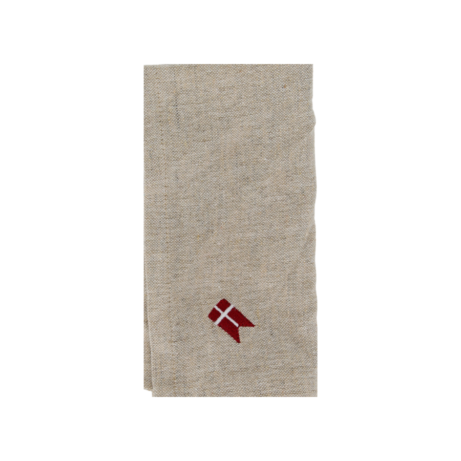 Stofserviet m. Broderet Dansk flag( 40x40cm) Hørfarve
