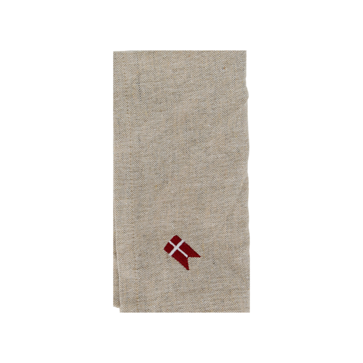 Stofserviet m. Broderet Dansk flag( 40x40cm) Hørfarve