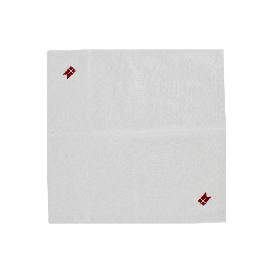 Stofserviet m. Broderet Dansk flag. (40x40cm) Hvid