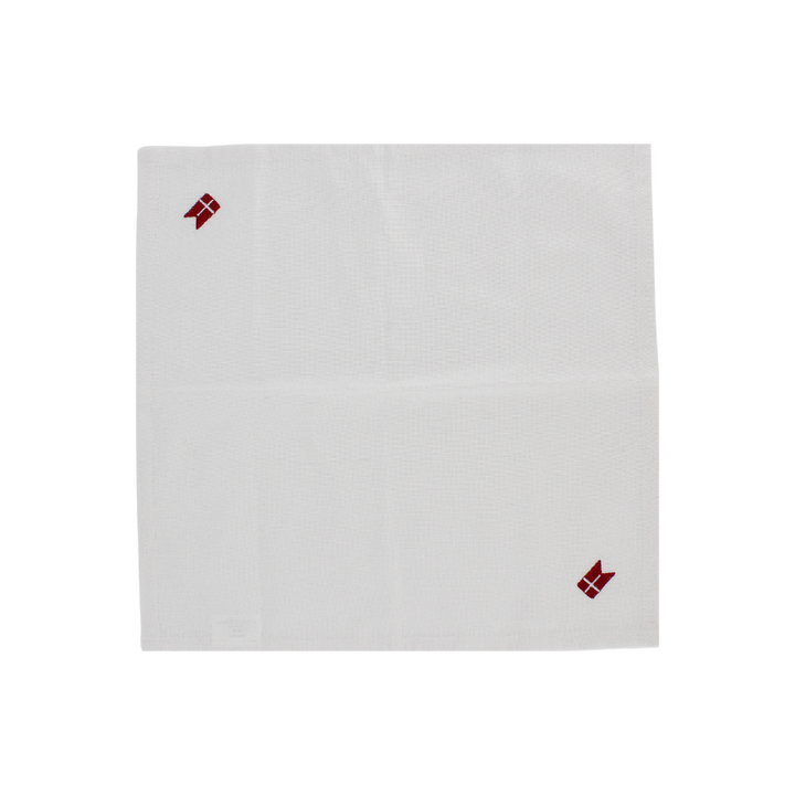 Stofserviet m. Broderet Dansk flag. (40x40cm) Hvid