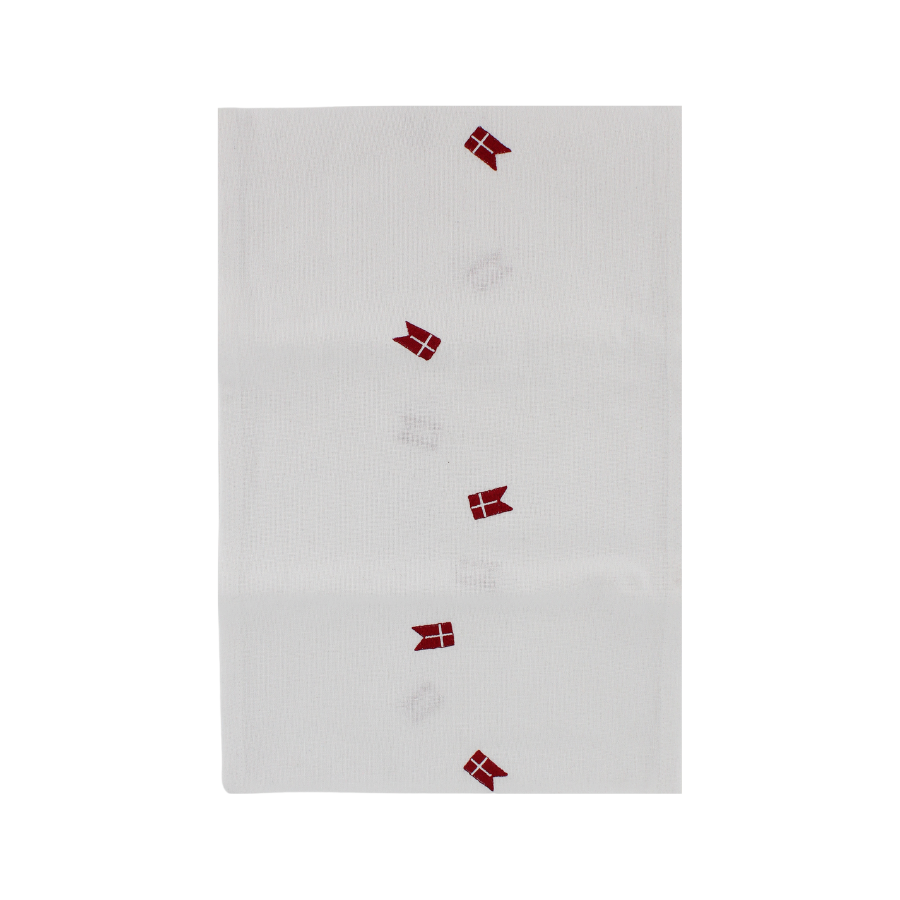 Bordløber m. Broderet Dansk Flag.( 30x180cm) Hvid