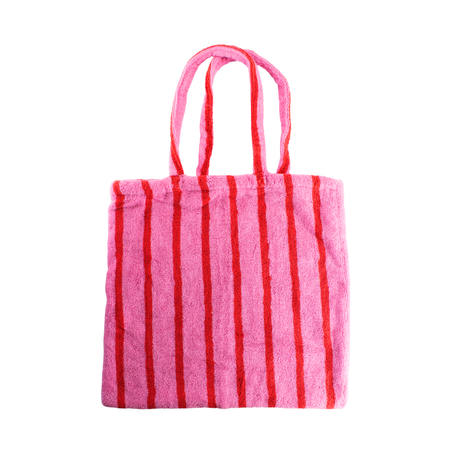Totebag i Pink m. Striber 100% Bomuld