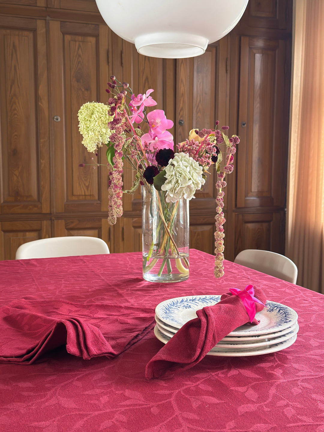 Dug i Jacquard METTE (140x320cm) Kirsebær Rød