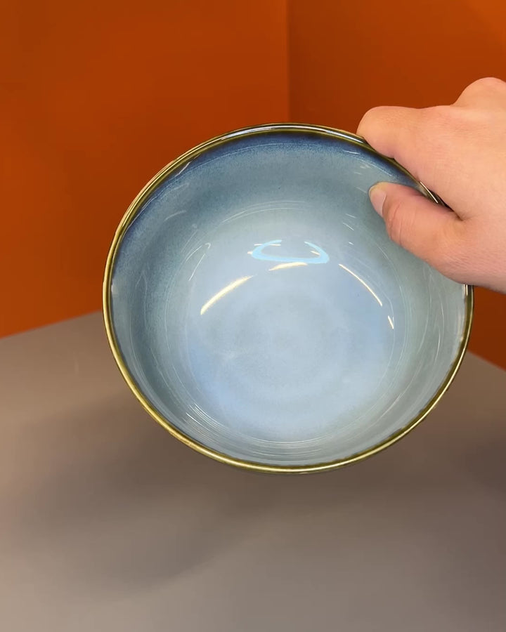 6 stk. Asta Skåle i Blå m. Løbeglasur