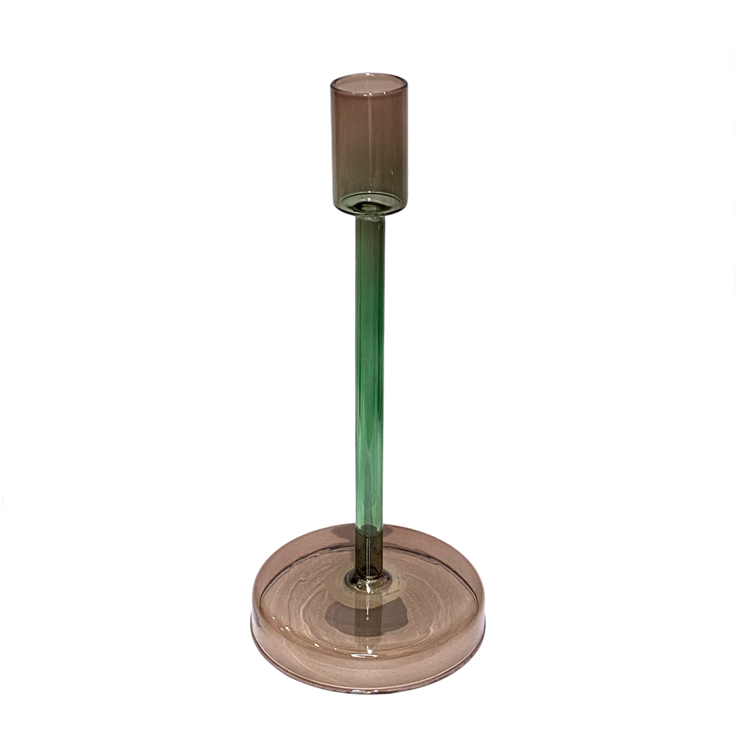 Glaslysestage - Grøn/Brun (H:19,5cm)