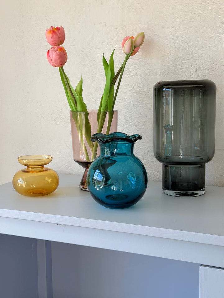 Villa Collection - Vase Drum Lyserød Glas (12x19,5cm)